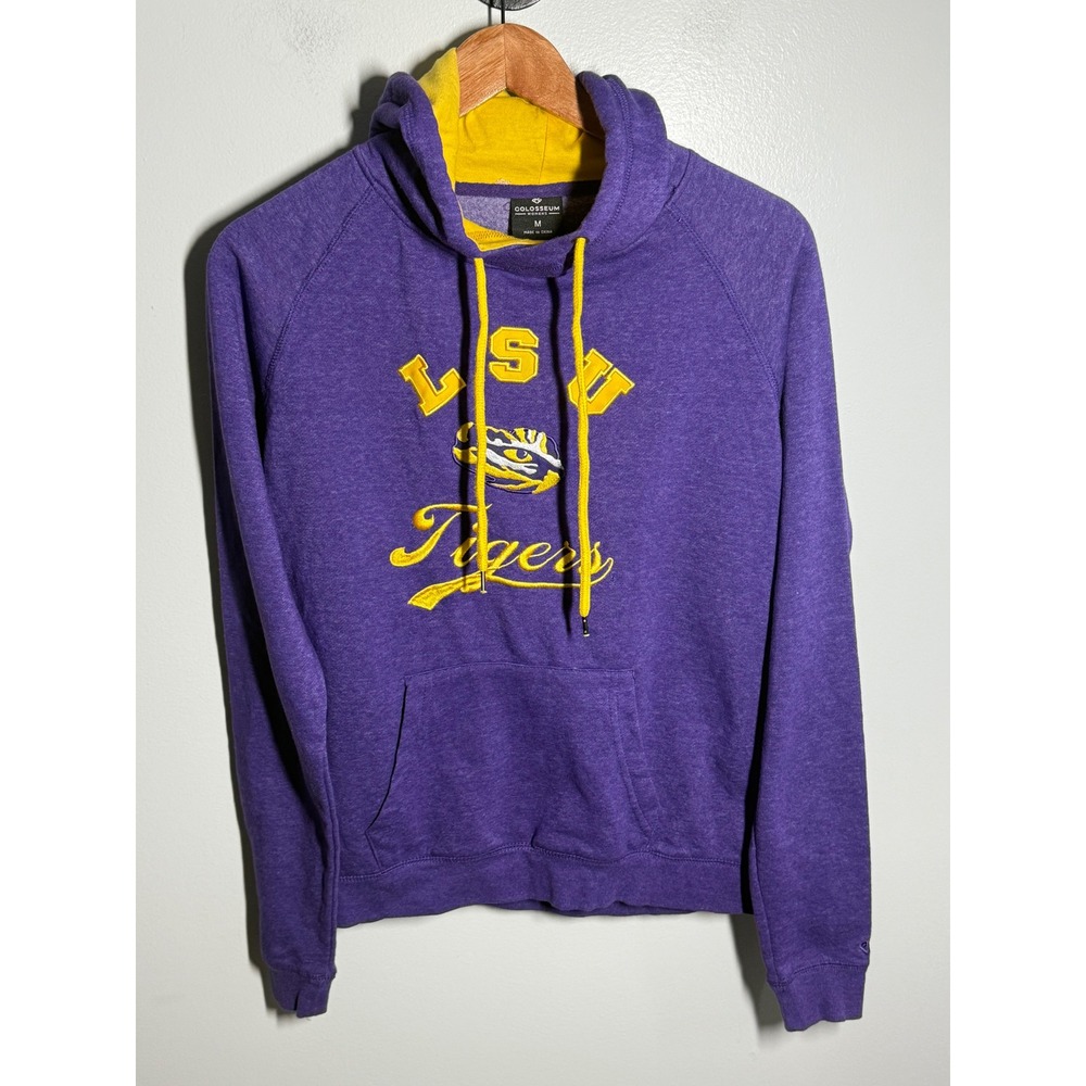 Colosseum LSU Tigers Hoodie Purple Gold Embroidered Logo Sweatshirt Mens Medium
